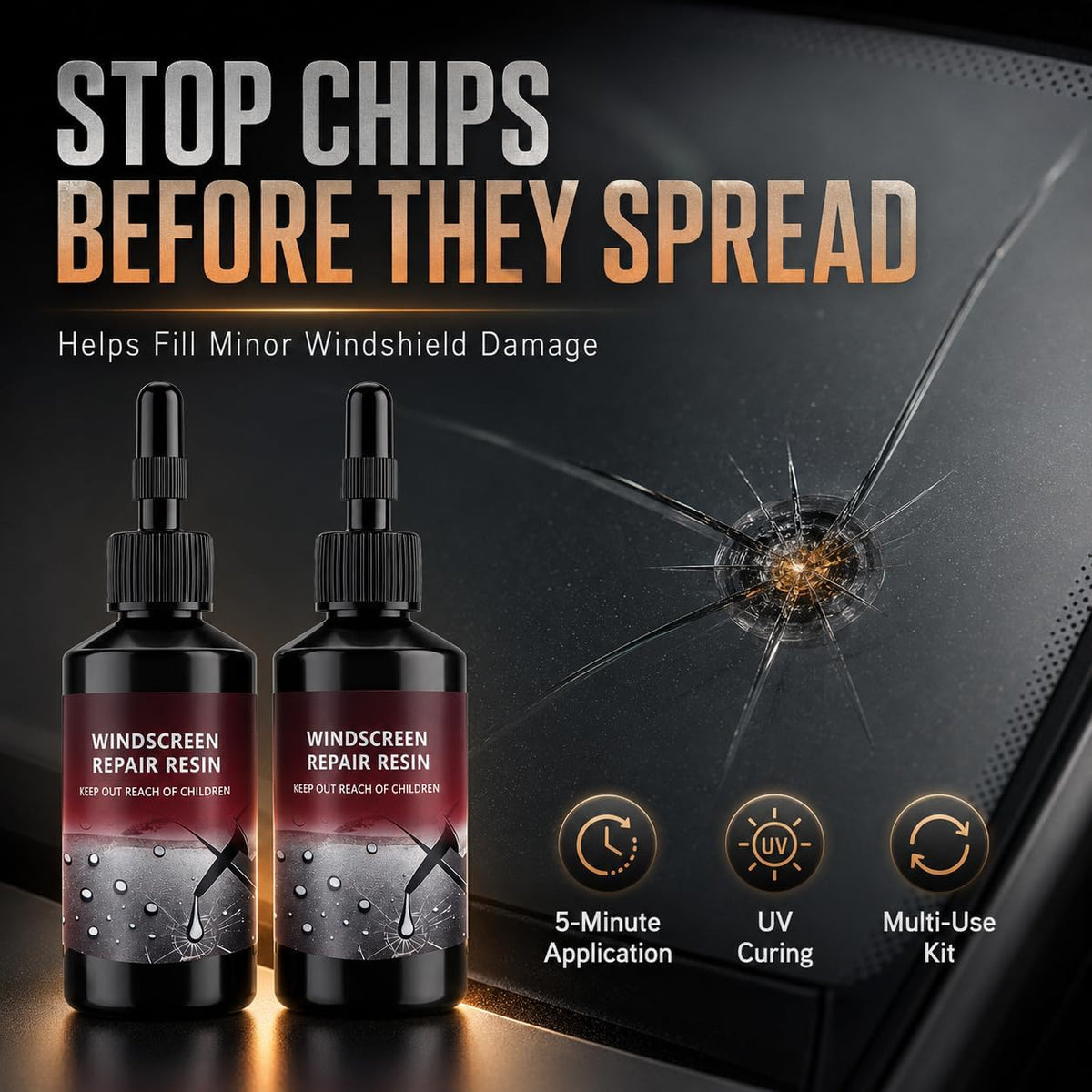 Windshield Crack Repair Kit | طقم إصلاح تشققات زجاج السيارة الأمامي